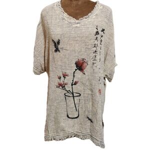 Jess & Jane Women's Tunic Top Size S Relaxed Mineral Wash‎ Gauzy Fringe Boho